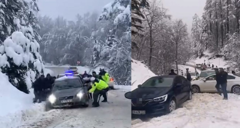 Bursa’da Karlı Yolda Vatandaşlar Mahsur Kaldı
