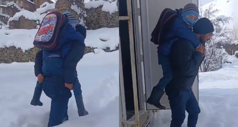 Fedakar Öğretmen Öğrencisini Sırtında Taşıyarak Evine Bıraktı
