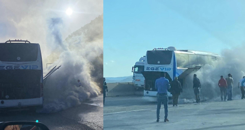 Yolcu Otobüsü Dumanlar İçerisinde Kaldı: Panik Anları Kamerada