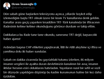 İmamoğlu'dan TRT'ye Hodri Meydan