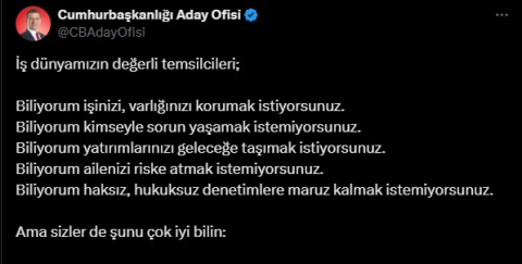 İş dünyasına seslendi: "Korkmayın, çekinmeyin"