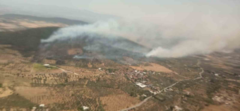 FOÇA’DA ORMAN YANGINI: RÜZGAR MÜDAHALEYİ ZORLAŞTIRIYOR