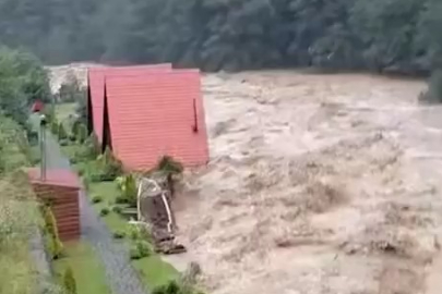 DERE KENARINDAKİ İKİ BUNGALOV SULARA KAPILDI