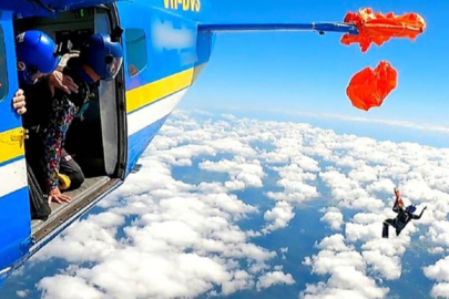 YEDEK PARAŞÜTÜ UÇAĞA TAKILDI SPORCU HAVADA ASILI KALDI