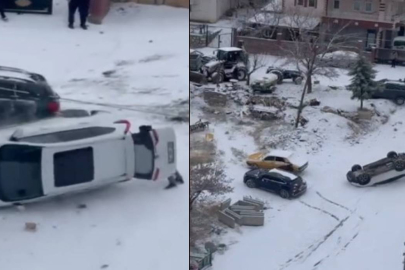 KAR YAĞIŞI VE BUZLANMA KAZAYI GETİRDİ: ARAÇ METRELERCE KAYDI