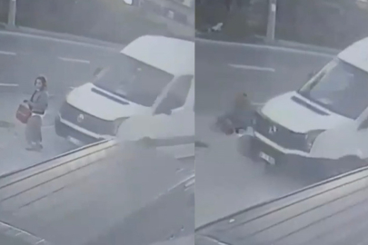 DOLMUŞ BEKLEYEN KADINI MİNİBÜS ALTINA ALDI: O ANLAR KAMERADA