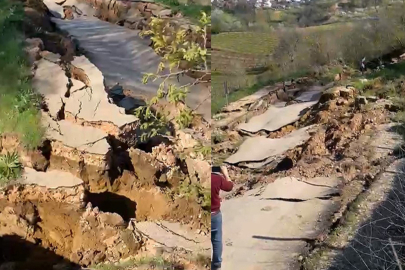 BURSA İNEGÖL’DE MEYDANA GELEN HEYELAN YOLU PARÇALARA AYIRDI